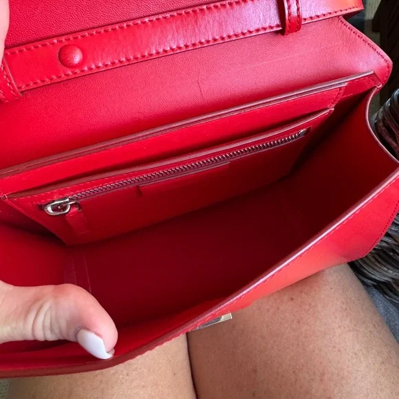 Givenchy Bow Cut Flap Bag Leather Medium Red Shoulder project bag purse - Picture 11 of 16